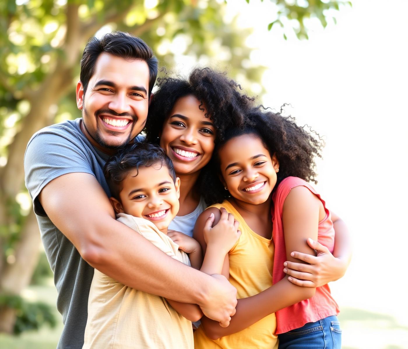 Família brasileira sorrindo, protegida por um plano de saúde.